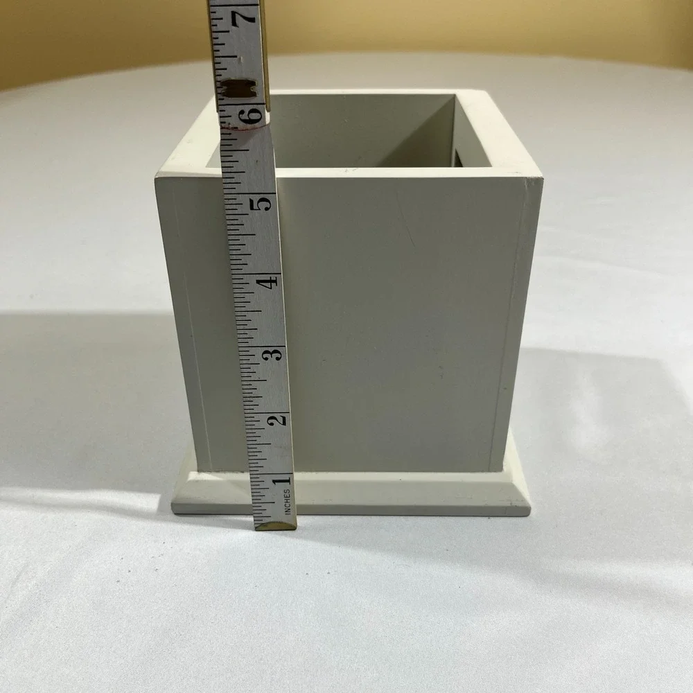 White Wooden Receipt Box Desktop Organizer Square Paper Storage Holder Office